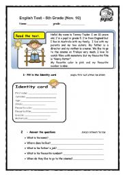 English Worksheet: English Test 5th grade (2nd year