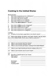 English Worksheet: Cooking in the United States