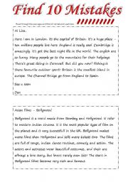 English Worksheet: Find 10 Mistakes (2 pages wss + 2 pages answer key)