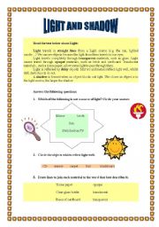 English Worksheet: Light and shadow worksheet