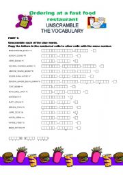 English Worksheet: At a fast food restaurant - vocabulary & dialogue activities