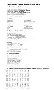 English worksheet: AEROSMITH - I dont wanna miss a thing