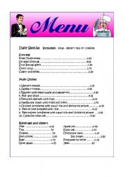 English Worksheet: Menu