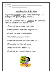 English worksheet: Underline the Adjectives