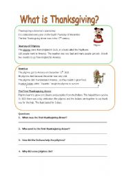 English Worksheet: What is Thanksgiving