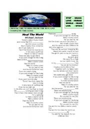 English Worksheet: MICHAEL JACKSON  -  HEAL THE WORLD