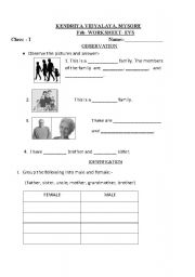 English worksheet: worksheet on family
