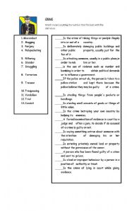 English Worksheet: Crime vocabulary match in pairs