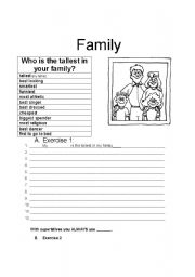 English Worksheet: Family Worksheet (2pages)_sentences and matching