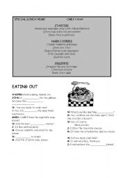 English Worksheet: EATING OUT - ROLEPLAY SAMPLE CONVERSATION