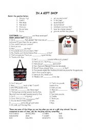 English Worksheet: IN A GIFT SHOP