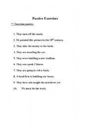 English worksheet: passive exercises with key