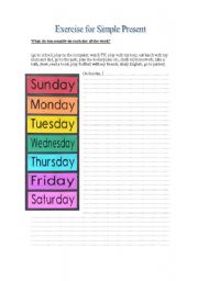 English worksheet: Present simple and days of the week