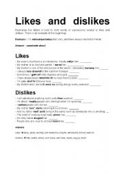 English worksheet: Likes and Dislikes