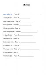 English Worksheet: Phobias