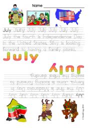 English Worksheet: Months of the Year: July and August (4 worksheets color and B & W)