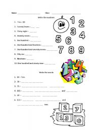 English Worksheet: Numbers 0  200 