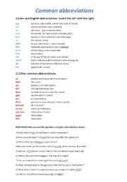 English Worksheet: Common abbreviations