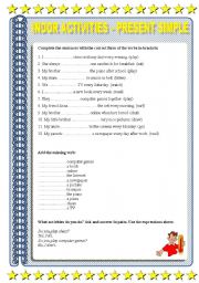 English Worksheet: Indoor Activities - Present Simple