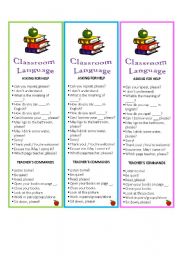 Basic Classrooom Language(editable) Bookmarks.