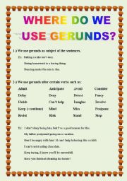 English Worksheet: Where do we use gerunds?