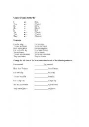 English Worksheet: Contractions with be