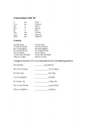 English worksheet: Contractions with be