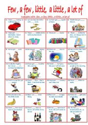 English Worksheet: few, a few, little , a little , a lot of ___editable ____