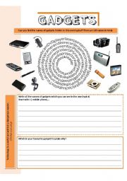 English Worksheet: Gadgets - word spiral