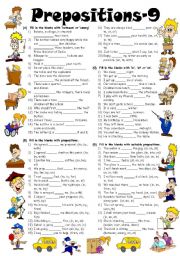 English Worksheet: Prepositions-9 (Editable with Answer Key)