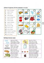 English Worksheet: quantities & containers & measurements