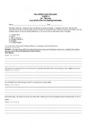 Lord of the Flies Pre-reading Worksheet