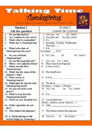 English Worksheet: THANKSGIVING TALKING TIME