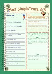 Past Simple Tense 3/3 * Irregular verbs part 1 * 2 pages exercises + Answer key
