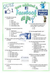 English Worksheet: NEW Quiz to test your students addiction to Facebook 