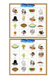 English Worksheet: Thanksgiving Bingo Set 1/2