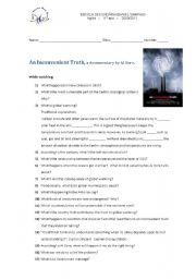 English Worksheet: An inconvenient truth while watching activity