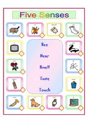 English Worksheet: Five Senses Matching