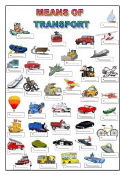 English Worksheet: MEANS OF TRANSPORT (KEY AND B&W VERSION INCLUDED)