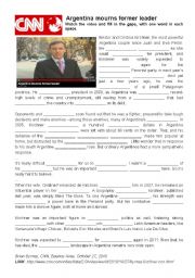 English Worksheet: Argentina Mourns Former Leader (CNN video activity)