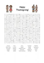 English Worksheet: Thanksgiving Word Search