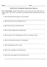 English worksheet: Charlie Brown Thanksgiving 