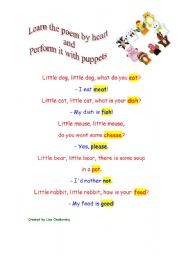 English Worksheet: Little dog, little dog, what do you eat?