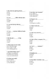 English worksheet: Initial test for 4th grade