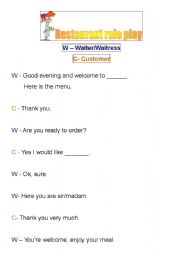 English worksheet: Restaurant role play