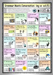 English Worksheet: Grammar Meets Conversation: -ING vs -ED Adjectives (5) - Asking about Experiences and Opinions