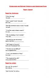 English worksheet: Report speech and question tags