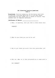 English Worksheet: Interview Questions