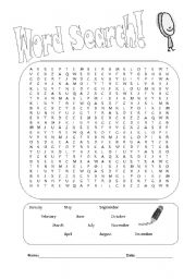 English Worksheet: Months - Word Search