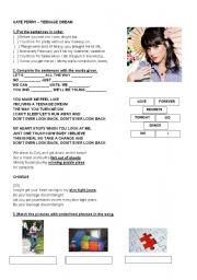 English Worksheet: Katy Perry - Teenage Dream